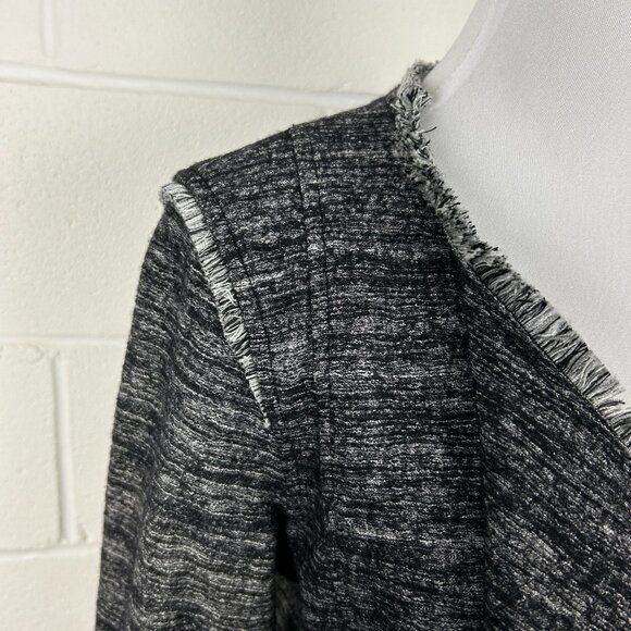 Banana Republic Jacket Women S Tweed Fringe Grey Lined Asymmetrical Snap Closure - Picture 5 of 15